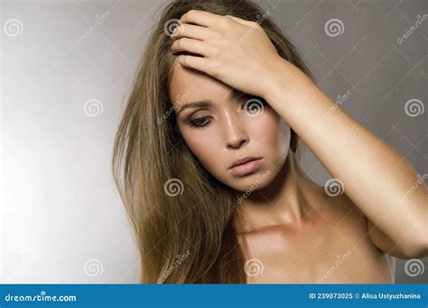 Beautiful Naked Girl With Blond Hair Stock Image Image Of Emotion Closeup