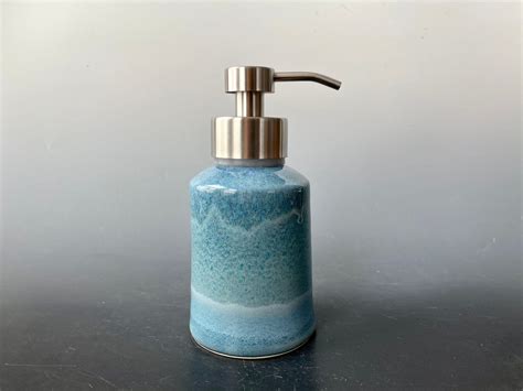 Blue Foaming Soap Dispenser Sky Blue Glaze Stainless Or Gold Etsy