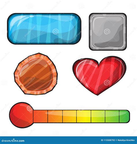Set of Buttons, Bright Different Forms Buttons for Games Stock Vector