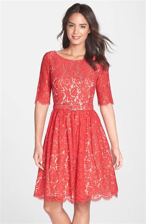 Eliza J Belted Lace Fit And Flare Dress Nordstrom