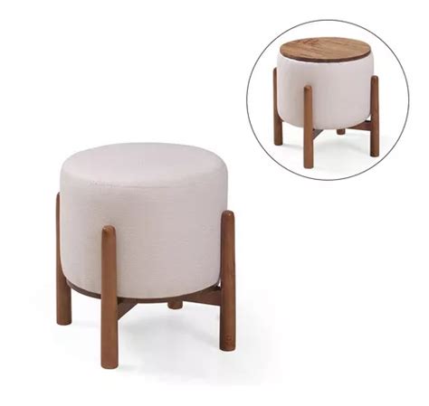 Puff Redonda Con Patas Due Decor Orion Lino Desnudo Mercadolibre