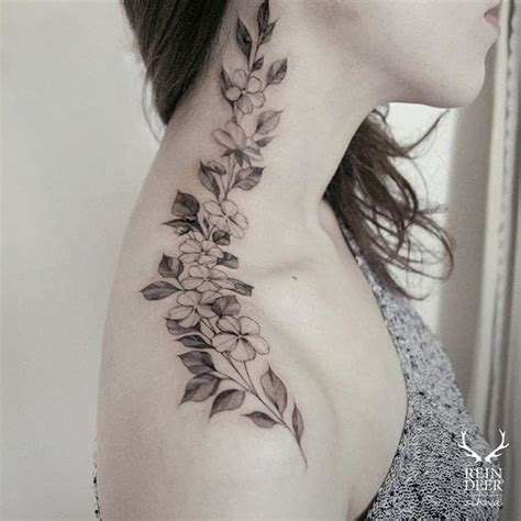 The Delicate Floral Tattoos Of Zihwa Neck Tattoos Women Neck Tattoo