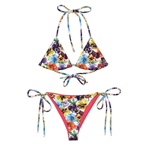 Fresh Flower Bouquet String Bikini Set Minimalist Recycled Eco Friendly Bikini Summer Floral