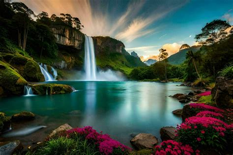 wallpapers, nature, waterfall, flowers, water, waterfalls, waterfalls, waterfalls. AI-Generated ...