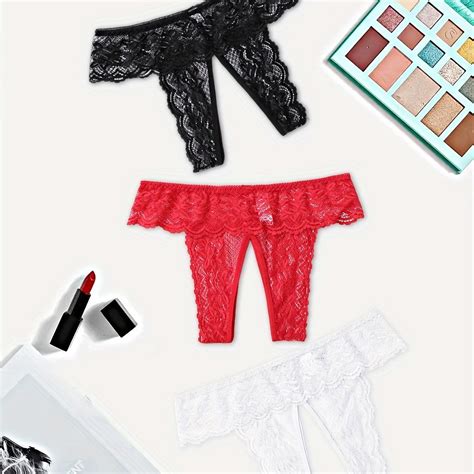 Sexy Floral Lace Mesh Panties See Through Hollow Out Open Crotch Panties Women S Lingerie