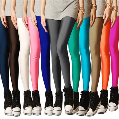 Hot Sale Shine Solid Color Neon Leggings Skinny High Stretched Leggings For Female Leggins Women