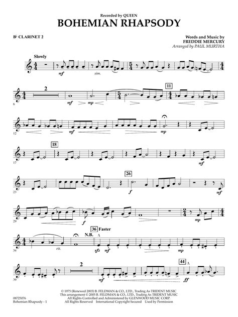 Bohemian Rhapsody Arr Paul Murtha Bb Clarinet 2 By Queen Sheet