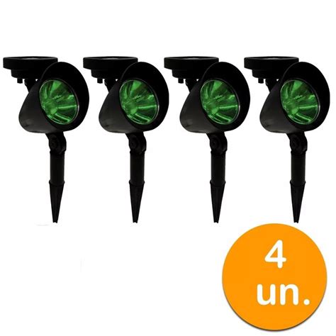 Kit 4 Luminárias Solares Refletor Spot Led Abs Espeto Para Jardim