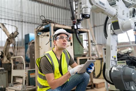 Ingeniero De Rob Tica Que Trabaja En El Mantenimiento De Un Brazo