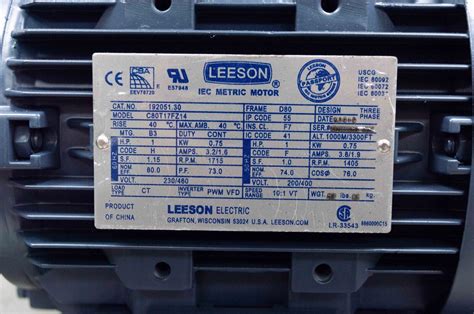 Leeson Electric Motor Hp Rpm Ph V D Frame