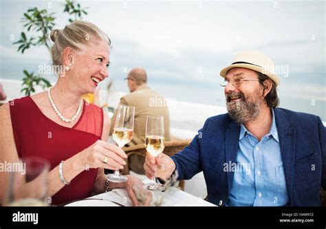 Mature Friends Fine Dining Outdoors Concept Stock Photo Alamy