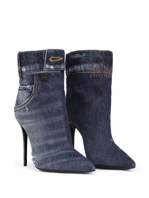 Dolce Gabbana Patchwork Denim Ankle Boots Blue Farfetch