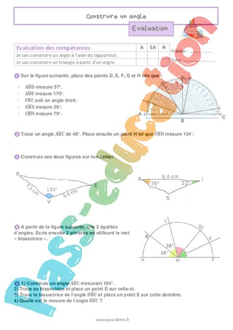 Construire Un Angle Evaluation De G Om Trie Pour La Me Pdf Imprimer