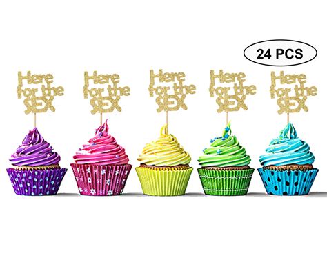 Buy Sumerk 24pcs Here For The Sex Cupcake Toppers Gold Glitter Gender