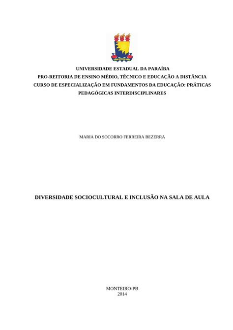 PDF DIVERSIDADE SOCIOCULTURAL E INCLUSÃO NA SALA DE dspace bc uepb