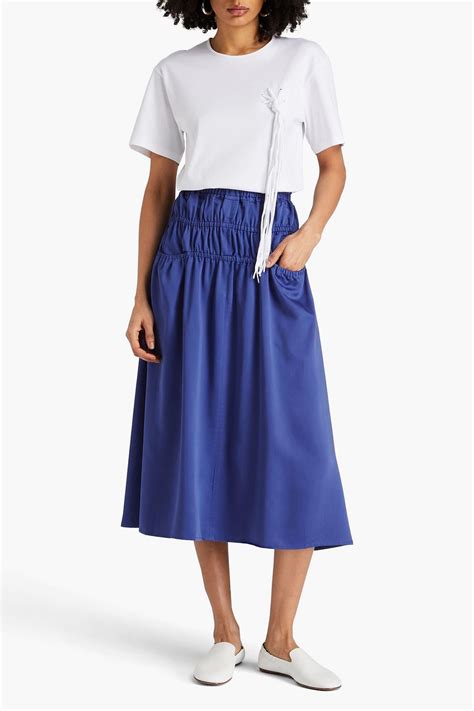 E L V DENIM X THE OUTNET The Shirred Lyocell Blend Twill Midi Skirt