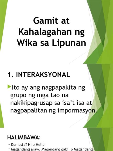 Mga Halimbawa Ng Interaksyonal Na Gamit Ng Wika