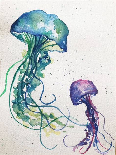 Jellyfish In The Sea Original Watercolor Painting 6 X 9 Inches Etsy