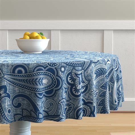 Denim Blue Round Tablecloth Blue Paisley by emikundesigns | Etsy