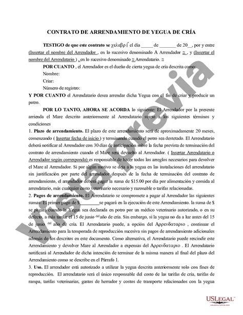 Contrato de arrendamiento de yegua de cría para Illinois Contrato