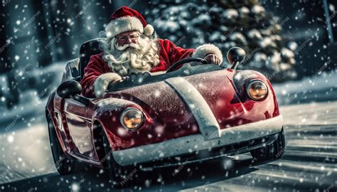 Premium Photo Santa Claus Driving Red Sports Car On Christmas Days