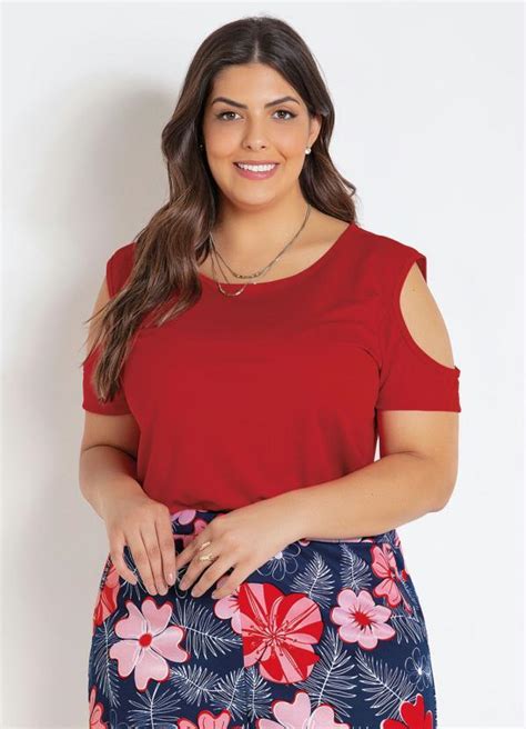 Blusa Ombros Vazados Vermelha Plus Size Marguerite