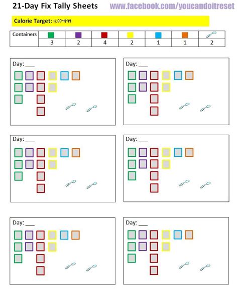 21 Day Fix Tally Sheets