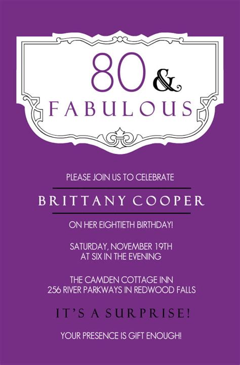 80th Birthday Party Invitations Templates | FREE Invitation Templates ...