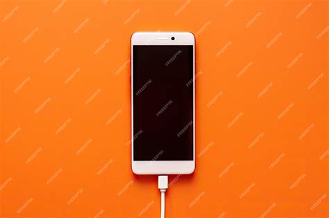 Premium Photo | Mobile phone charger on orange background viewed from above