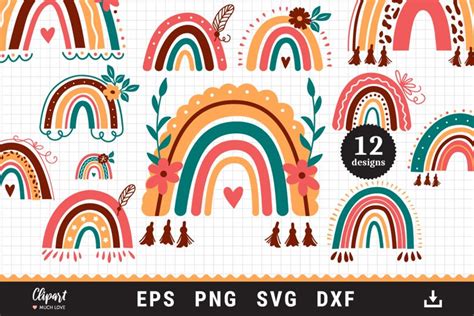 Rainbow Svg Cut File Boho Rainbow Clipart Cutting Files