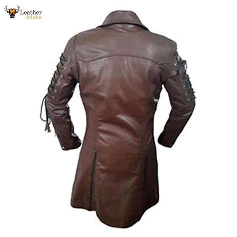 Mens Real Brown Leather Goth Matrix Trench Coat Steampunk Gothic T18 B Leather Adults