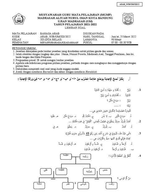 Soal Ujian Madrasah Bahasa Arab Kelas Xii Pdf