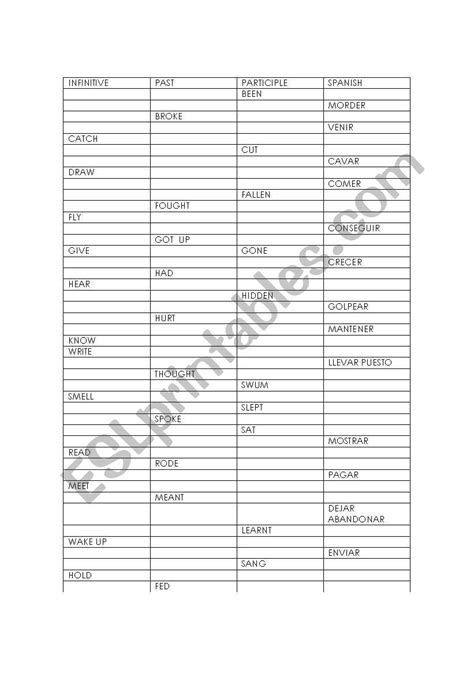 English Worksheets Irregular Verbs 2