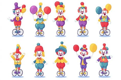 Cartoon Style Cute Colorful Clowns Set Premium Ai Generated Vector