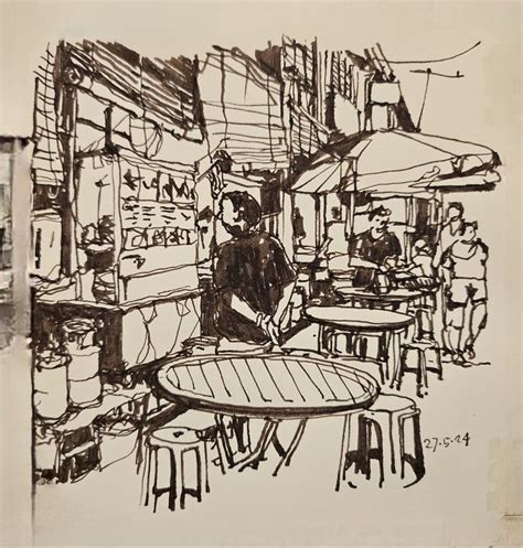 Bing Fude Nib Pen Sketch Street Food Night Market Georgetown