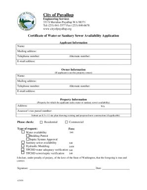 Fillable Online Certificate Of Water Availability City Of Puyallup