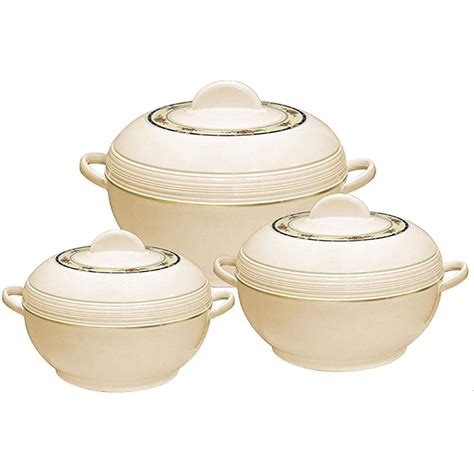GnHoCh Ambient Insulated Casserole Hot Pot Hot Pack Food Warmer 3 Pieces Set Beige 1 6 L 2 5