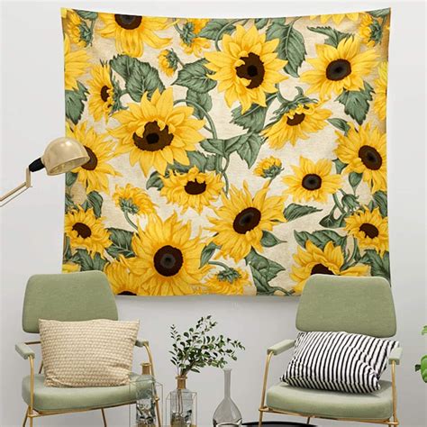 Sunflower Tapestry Wall Decor Hanging Floral Yellow Flower Etsy