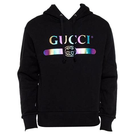 Gucci Black Logo Print Cotton Hooded Sweatshirt Xs For Sale At 1stdibs