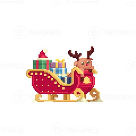 Christmas Sleigh With Ts And Deer In Pixel Art Style Santas New