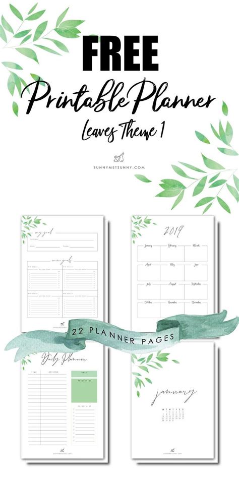 Free Printable Planner Pages Leaves Theme 1 In 2020 Free Planner