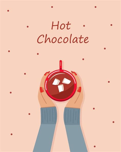 Premium Vector Women S Hands Hold A Cup Of Hot Chocolate With Marshmallows Top View Vector