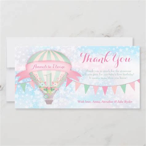 Gc Hot Air Balloon First Birthday Thank You Zazzle