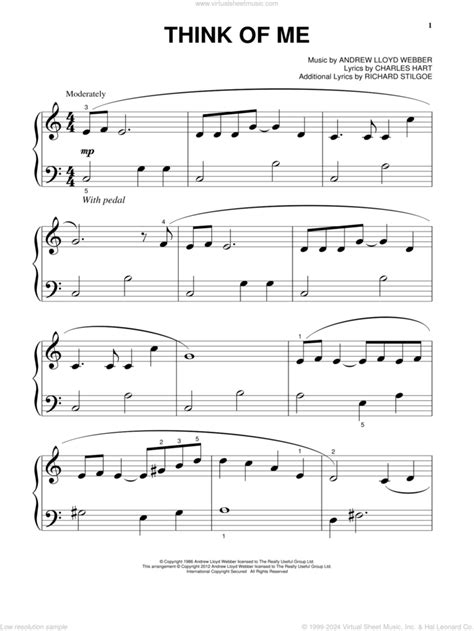 Think Of Me From The Phantom Of The Opera Sheet Music For Piano Solo