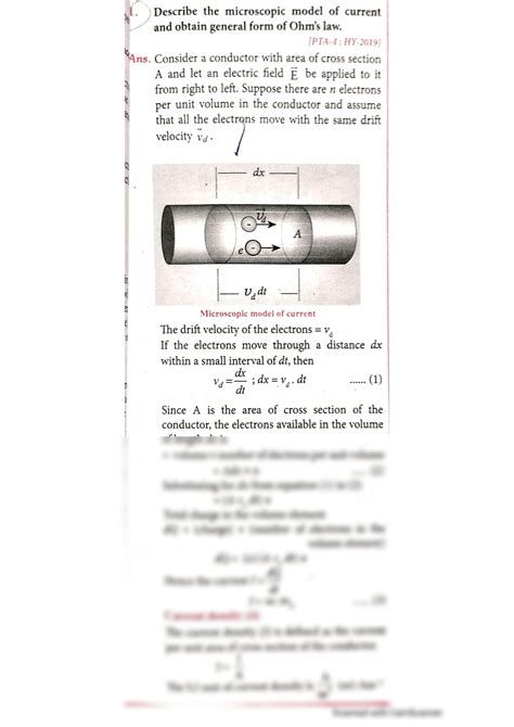 SOLUTION Microscopic Model Of Current And Obtain General Form Of Ohm S