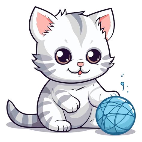 Un Lindo Gato De Dibujos Animados Jugando Con Una Bola De Hilo Vector