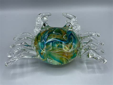 Art Glass Crab Figurine Blown Glass Crustacean Paperweight Etsy