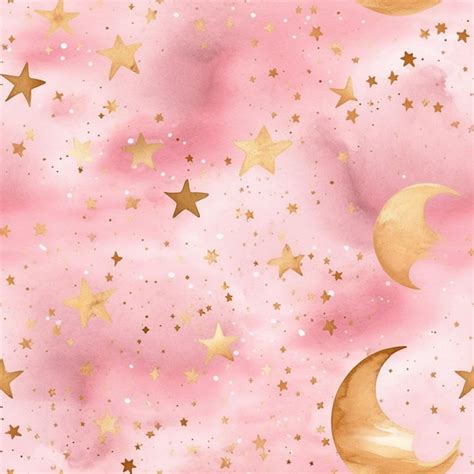 Um Close Up De Um Fundo Rosa Estrelas Douradas E Lua Generativa Ai