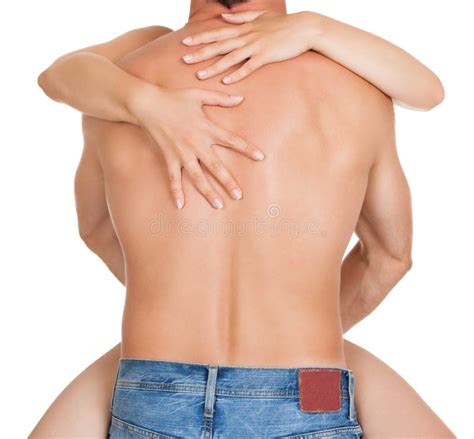 Rear View Of Muscular Naked Man And Female Hands Stock Photo Image Of Boyfriend Pair 57720070