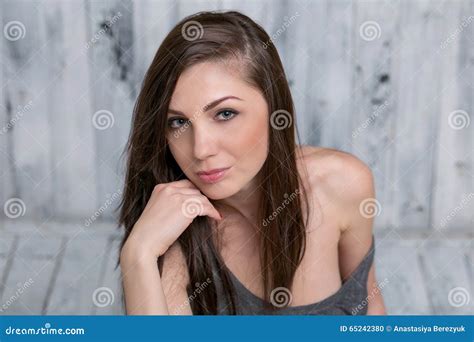 Close Portrait Of Attractive Brunette Stock Photo Image Of Model Attractive
